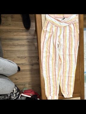 Indigo Rein Pastel Striped Drawstring Joggers - Pink, White, Yellow